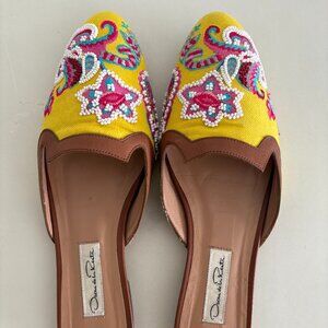 Oscar de la Renta Yellow Embroidered Flats Size 40 💛